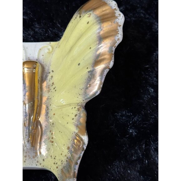 Vintage Ceramic Butterfly Wall Hanging Vase Yellow & Gold Tones - Picture 3 of 8